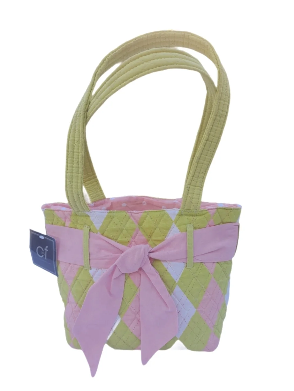 C&F Home Argyle Prepster Tote – Quilted Pink & Lime Bow Bag